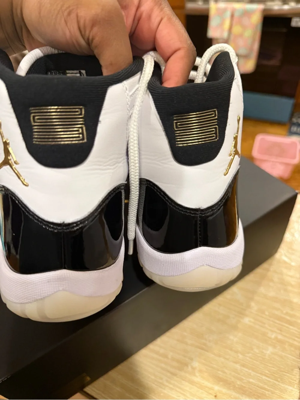 Jordan Retro 11 White Black with Gold Accent